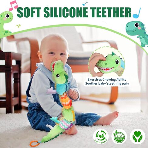 Baby Sensory Toy 0-6 Month Musical Pink Crocodile Plush Toy for Infant 0-3-6 Months Rattles with rustling Sounds and Tummy time Sensory Toys Baby Shower Birthday Gifts in Saudi Arabia