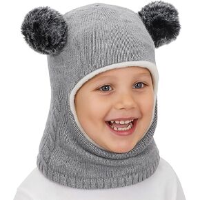 Baby Winter Hat Scarf Set, Soft Warm Toddler Beanie with Velvet Lining Neck Warmer, Cute Pom Girls Boys Kids Knit Hat for Cold Weather, Baby Winter Essentials 6-12 Months in Kuwait
