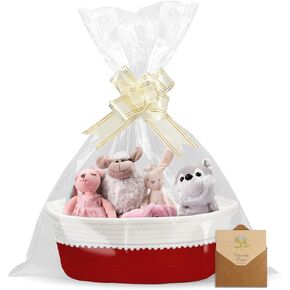 Gift Basket Empty with Wrap Bag & Ribbon & Card, Empty Small Woven Storage Basket (12"x8"x5"), Cute Decorative Gift Baskets Storage for Wedding Christmas Baby Showers Easter (White-Light Brown) in Saudi Arabia
