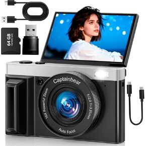 كاميرات رقمية بدقة 4K للتصوير الفوتوغرافي، وكاميرا تسجيل فيديو بتركيز تلقائي بدقة 64 ميجابكسل لكاميرا فيديو على YouTube مقاس 3 بوصات بزاوية 180 درجة، وكاميرات تقريب رقمية مدمجة 16X وكاميرات مضادة للاهتزاز مع بطاقة 64 جيجابايت in Kuwait