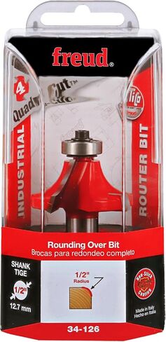 Freud Quadra-Cut Radius Rounding Over Bit with Perma-Shield Coating for Flawless Finish - 4 Cutters, 1/2" Shank Dia., 1/2" Radius, 2-3/4" Length - 34-126 in Saudi Arabia