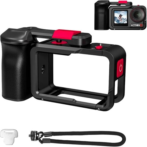 Full Camera Cage fits for DJI Action 4/3/5 PRO, Aluminum Metal Protective Frame for DJI Osmo Action 4/3/5 Pro Camera Accessories, Rabbit Housing Case with 1/4" Thread Hole & Cold Shoe Mount in Saudi Arabia