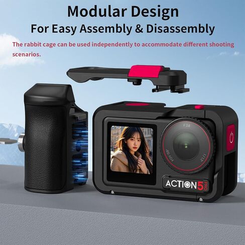 Full Camera Cage fits for DJI Action 4/3/5 PRO, Aluminum Metal Protective Frame for DJI Osmo Action 4/3/5 Pro Camera Accessories, Rabbit Housing Case with 1/4" Thread Hole & Cold Shoe Mount in Saudi Arabia