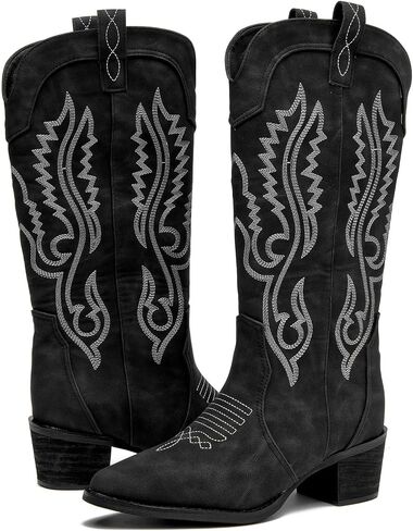 DADAWEN Cowboy Boots For Women Western Mid Calf Cowgirl Boots Embroidery Square Toe Boot With Chunky Heel in Saudi Arabia