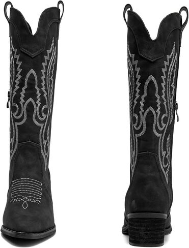 DADAWEN Cowboy Boots For Women Western Mid Calf Cowgirl Boots Embroidery Square Toe Boot With Chunky Heel in Saudi Arabia