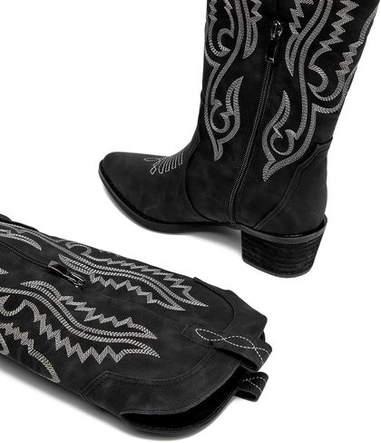 DADAWEN Cowboy Boots For Women Western Mid Calf Cowgirl Boots Embroidery Square Toe Boot With Chunky Heel in Saudi Arabia
