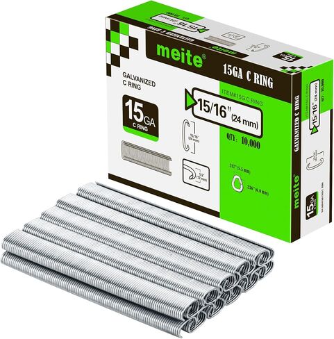 meite 15 Gauge 3/4" Hog Rings, Galvanized Hog Ring Staples for SC7C, SC7C-I2 Hog Ring Stapler, C Ring Staples for Mattress Springs, Seat Assembly, Wire Cages (10,000 Counts) in Kuwait