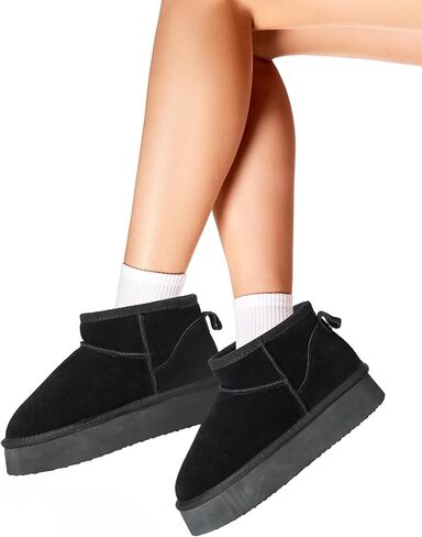 أحذية طويلة من الجلد السويدي للنساء للشتاء والثلج الدافئ مبطنة بالفرو للاستخدام الخارجي in Kuwait