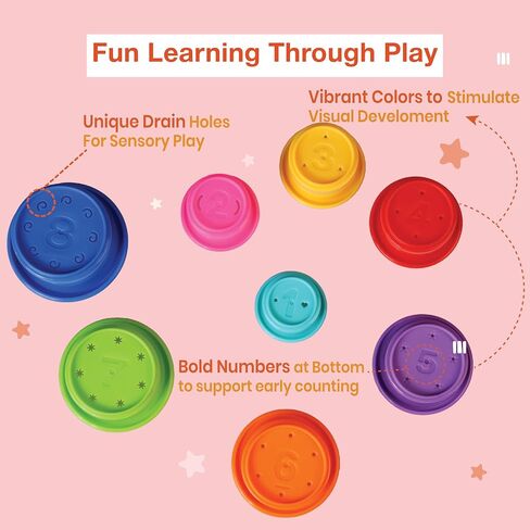 Colorful Stacking Cups for Babies and Toddlers, 8 PCS Nesting and Stackable Cups for Bath, Beach, Montessori Play, Early Learning and Fine Motor Skill Development - 8 Count in Saudi Arabia