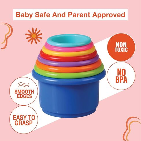 Colorful Stacking Cups for Babies and Toddlers, 8 PCS Nesting and Stackable Cups for Bath, Beach, Montessori Play, Early Learning and Fine Motor Skill Development - 8 Count in Saudi Arabia