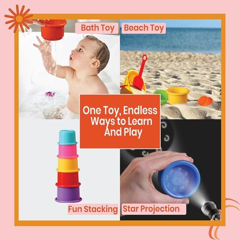 Colorful Stacking Cups for Babies and Toddlers, 8 PCS Nesting and Stackable Cups for Bath, Beach, Montessori Play, Early Learning and Fine Motor Skill Development - 8 Count in Saudi Arabia