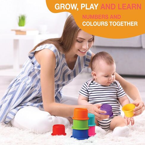 Colorful Stacking Cups for Babies and Toddlers, 8 PCS Nesting and Stackable Cups for Bath, Beach, Montessori Play, Early Learning and Fine Motor Skill Development - 8 Count in Saudi Arabia
