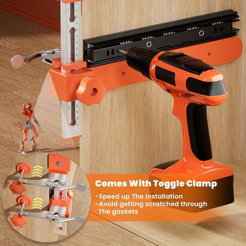 2.0 Adjustable Drawer Slide Jig With Toggle Clamp & Magnetic Arm, Precision Cabinet Drawer Jig Tool With Laser-Engraved Dual-Scale Mark For Mounting Drawer Slide, Providing Easy Installation in Saudi Arabia