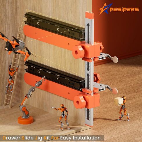 2.0 Adjustable Drawer Slide Jig With Toggle Clamp & Magnetic Arm, Precision Cabinet Drawer Jig Tool With Laser-Engraved Dual-Scale Mark For Mounting Drawer Slide, Providing Easy Installation in Saudi Arabia