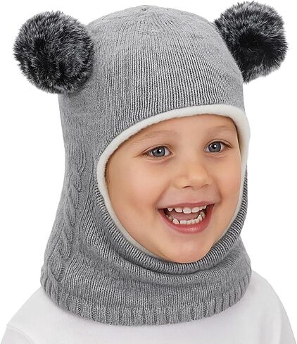 Baby Winter Hat Scarf Set, Soft Warm Toddler Beanie with Velvet Lining Neck Warmer, Cute Pom Girls Boys Kids Knit Hat for Cold Weather, Baby Winter Essentials 6-12 Months in Saudi Arabia