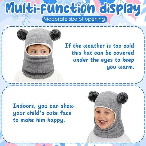 Baby Winter Hat Scarf Set, Soft Warm Toddler Beanie with Velvet Lining Neck Warmer, Cute Pom Girls Boys Kids Knit Hat for Cold Weather, Baby Winter Essentials 6-12 Months in Saudi Arabia