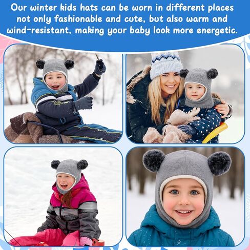 Baby Winter Hat Scarf Set, Soft Warm Toddler Beanie with Velvet Lining Neck Warmer, Cute Pom Girls Boys Kids Knit Hat for Cold Weather, Baby Winter Essentials 6-12 Months in Saudi Arabia