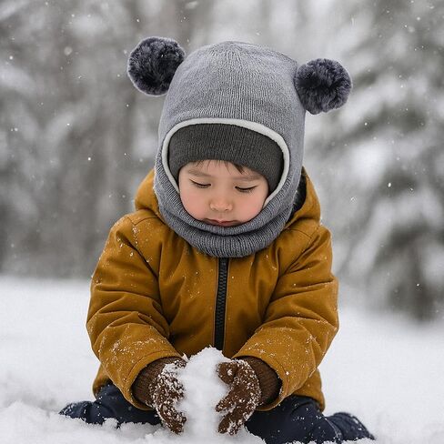 Baby Winter Hat Scarf Set, Soft Warm Toddler Beanie with Velvet Lining Neck Warmer, Cute Pom Girls Boys Kids Knit Hat for Cold Weather, Baby Winter Essentials 6-12 Months in Saudi Arabia