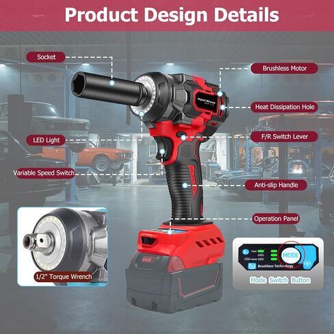 Cordless Impact Wrench Compatible with Milwaukee M18 18V Battery, 1/2" 406Ft-lbs (550N.m) Brushless Electric Impact Wrench, High Torque Impact Gun with 3-Speed Mode, 2 Sockets for Car Home(No Battery) in Saudi Arabia