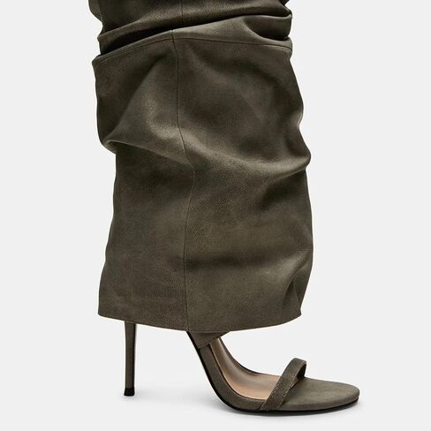 Yishaweiqi Slouched Ruched Knee High Heels for Women Pull On Wide Calf Sandals Round Open Toe Stiletto Heels in Saudi Arabia