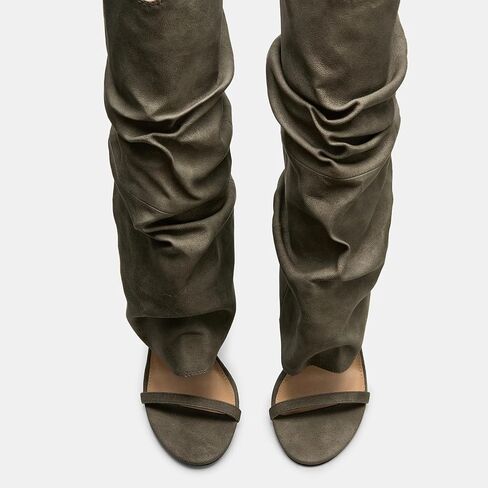Yishaweiqi Slouched Ruched Knee High Heels for Women Pull On Wide Calf Sandals Round Open Toe Stiletto Heels in Saudi Arabia