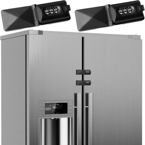 French Door Fridge Child Proof Lock Keyless Password Code Baby Safety Double Door Refrigerator/Freezer Locks for Kids, Adhesive Cabinet Cupboard Lock Easy to Install (1, Black) in Kuwait