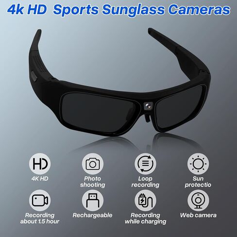 Camera Glasses HD 4K Video Camera Sunglasses, Smart Glasses Camera for Men Women, Action Camera with UV400 Protection Polarized Lens Support Photos/Videos Recording for Outdoor Activities in Saudi Arabia