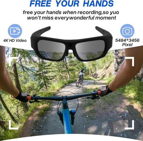 Camera Glasses HD 4K Video Camera Sunglasses, Smart Glasses Camera for Men Women, Action Camera with UV400 Protection Polarized Lens Support Photos/Videos Recording for Outdoor Activities in Saudi Arabia