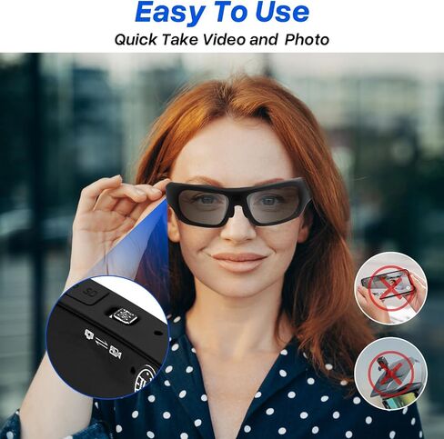 Camera Glasses HD 4K Video Camera Sunglasses, Smart Glasses Camera for Men Women, Action Camera with UV400 Protection Polarized Lens Support Photos/Videos Recording for Outdoor Activities in Saudi Arabia
