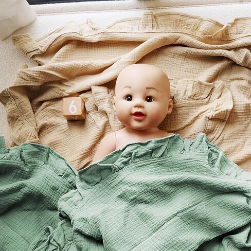 بطانيات أطفال من الموسلين العضوي، بطانية سرير قطنية للأطفال الرضع، بطانيات حضانة فائقة النعومة وخفيفة الوزن مقاس 47 بوصة × 47 بوصة | مثالي للأولاد والبنات (أبيض) in Kuwait