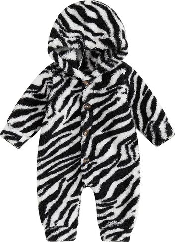 Newborn Boys Girls Fleece Western Jumpsuit Long Sleeve Button Zebra Cow Print Hooded Romper Infant Baby Winter Clothes in Saudi Arabia