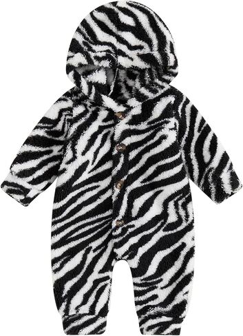 Newborn Boys Girls Fleece Western Jumpsuit Long Sleeve Button Zebra Cow Print Hooded Romper Infant Baby Winter Clothes in Saudi Arabia