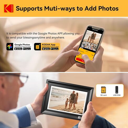إطار صور رقمي KODAK WiFi، إطار صور رقمي بشاشة لمس 1920 × 1200، إطار صور إلكتروني ذكي مقاس 10.1 بوصة مع 32 جيجابايت، تدوير تلقائي، مشاركة اللحظات على الفور in Saudi Arabia