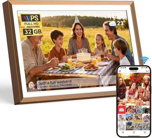 إطار صورة رقمي خشبي مقاس 10.1 بوصة من Frameo، إطار صور رقمي واي فاي ذكي مع ذاكرة 32 جيجا، شاشة لمس عالية الدقة، تدوير تلقائي، عرض شرائح، إعداد سهل in Kuwait