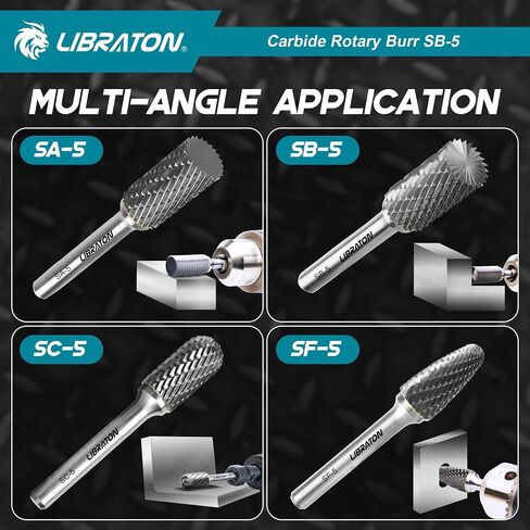 Libraton Carbide Burr Bit SB-5, Double Cut Die Grinder Bits 1/4" Shank, Tungsten Carbide Burr Set for Metal Steel, Deburring Carving Polishing, Rotary Tool Bits Protective Storage Case in Saudi Arabia