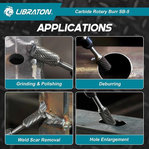 Libraton Carbide Burr Bit SB-5, Double Cut Die Grinder Bits 1/4" Shank, Tungsten Carbide Burr Set for Metal Steel, Deburring Carving Polishing, Rotary Tool Bits Protective Storage Case in Saudi Arabia