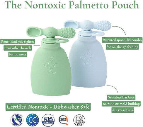 Nontoxic Reusable Baby Food Pouches - Premium Food Grade Silicone - BPA & PFAS Free - Leak-Proof Design - Easy to Clean and Dishwasher Safe (Blue and Green) in Saudi Arabia
