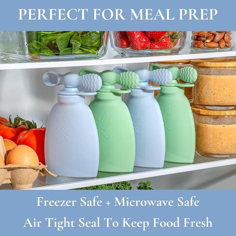 Nontoxic Reusable Baby Food Pouches - Premium Food Grade Silicone - BPA & PFAS Free - Leak-Proof Design - Easy to Clean and Dishwasher Safe (Blue and Green) in Saudi Arabia