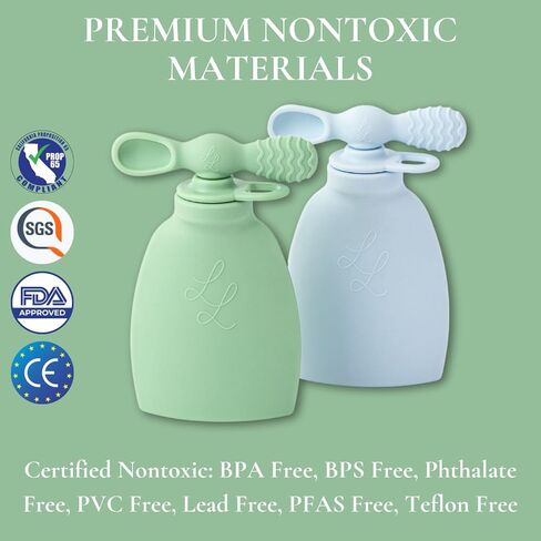 Nontoxic Reusable Baby Food Pouches - Premium Food Grade Silicone - BPA & PFAS Free - Leak-Proof Design - Easy to Clean and Dishwasher Safe (Blue and Green) in Saudi Arabia