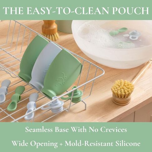 Nontoxic Reusable Baby Food Pouches - Premium Food Grade Silicone - BPA & PFAS Free - Leak-Proof Design - Easy to Clean and Dishwasher Safe (Blue and Green) in Saudi Arabia
