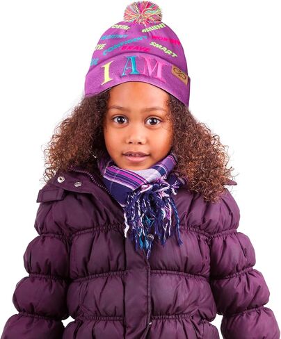 Motivational Satin Lined Beanie for Baby, Toddler, Kids, Girls, and Boys. Warm Kids Outdoor Winter Hat, Pom Pom Beanies in Saudi Arabia