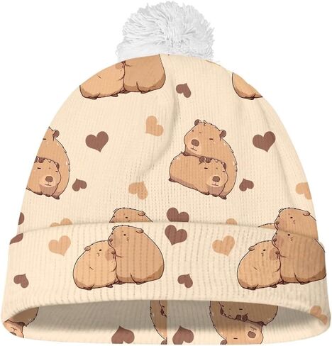 Kids Winter Beanie Hat with White Pompom, Fall Winter Casual Knit Warm Soft Cuffed Beanies for Boys Girls in Kuwait