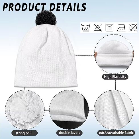 Kids Winter Beanie Hat with White Pompom, Fall Winter Casual Knit Warm Soft Cuffed Beanies for Boys Girls in Kuwait