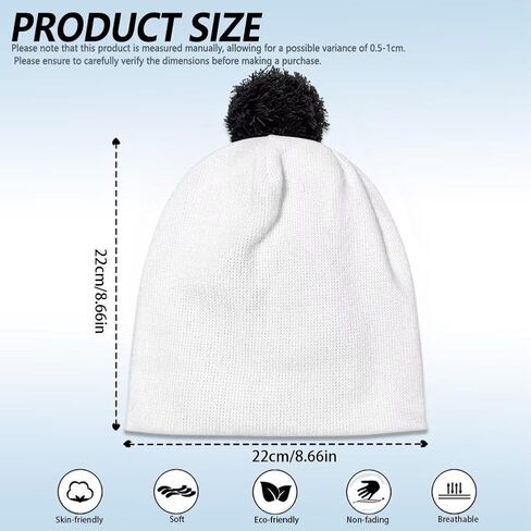 Kids Winter Beanie Hat with White Pompom, Fall Winter Casual Knit Warm Soft Cuffed Beanies for Boys Girls in Kuwait