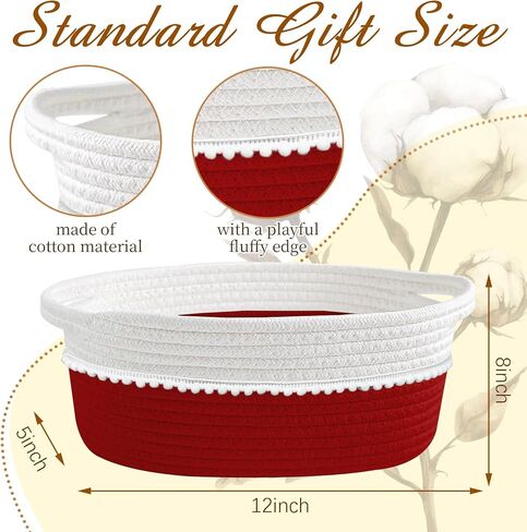 Gift Basket Empty with Wrap Bag & Ribbon & Card, Empty Small Woven Storage Basket (12"x8"x5"), Cute Decorative Gift Baskets Storage for Wedding Christmas Baby Showers Easter (White-Light Brown) in Saudi Arabia
