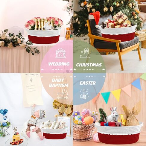 Gift Basket Empty with Wrap Bag & Ribbon & Card, Empty Small Woven Storage Basket (12"x8"x5"), Cute Decorative Gift Baskets Storage for Wedding Christmas Baby Showers Easter (White-Light Brown) in Saudi Arabia