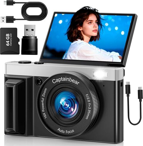 كاميرات رقمية بدقة 4K للتصوير الفوتوغرافي، وكاميرا تسجيل فيديو بتركيز تلقائي بدقة 64 ميجابكسل لكاميرا فيديو على YouTube مقاس 3 بوصات بزاوية 180 درجة، وكاميرات تقريب رقمية مدمجة 16X وكاميرات مضادة للاهتزاز مع بطاقة 64 جيجابايت in Kuwait