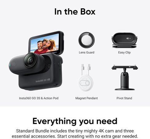 Insta360 GO 3S - 64 GB Black 4K Tiny Portable Vlogging Camera, Hands-Free POVs, Mount Anywhere, 140 Min Battery Life, 10m Waterproof, Pet POV (Renewed) in Saudi Arabia