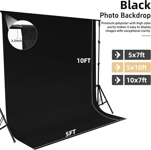 خلفية سوداء، 5x7FT خلفية صورة سوداء لخلفية التصوير الفوتوغرافي ستارة لصور الاستوديو التقاط الصور لشاشة حفلة الهالوين وتسجيل الفيديو in Kuwait