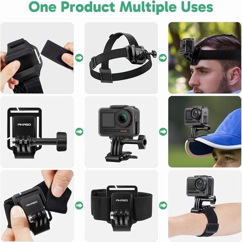 AKASO 2-in-1 Quick Release Adjustable Head Strap Mount for GoPro Hero 13 12 11 10 9, EK7000/EK7000 Pro, Brave 4/4 Pro, Brave 7/7 LE, V50 X, V50 Elite, DJI Osmo Action Cameras in Saudi Arabia
